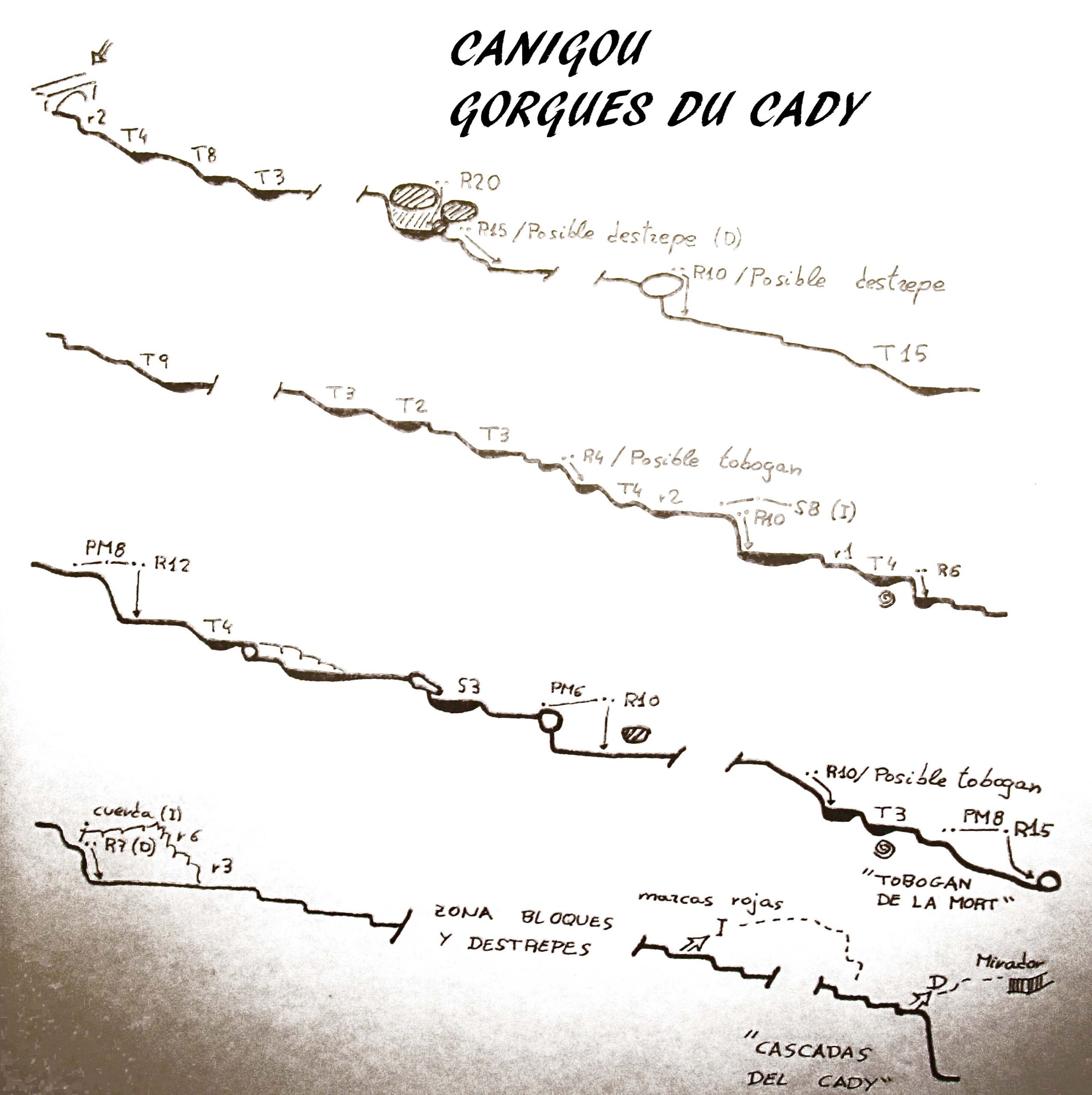topografia croquis ressenya barranc gorgues gorges del cady inferior cadí casteil castell